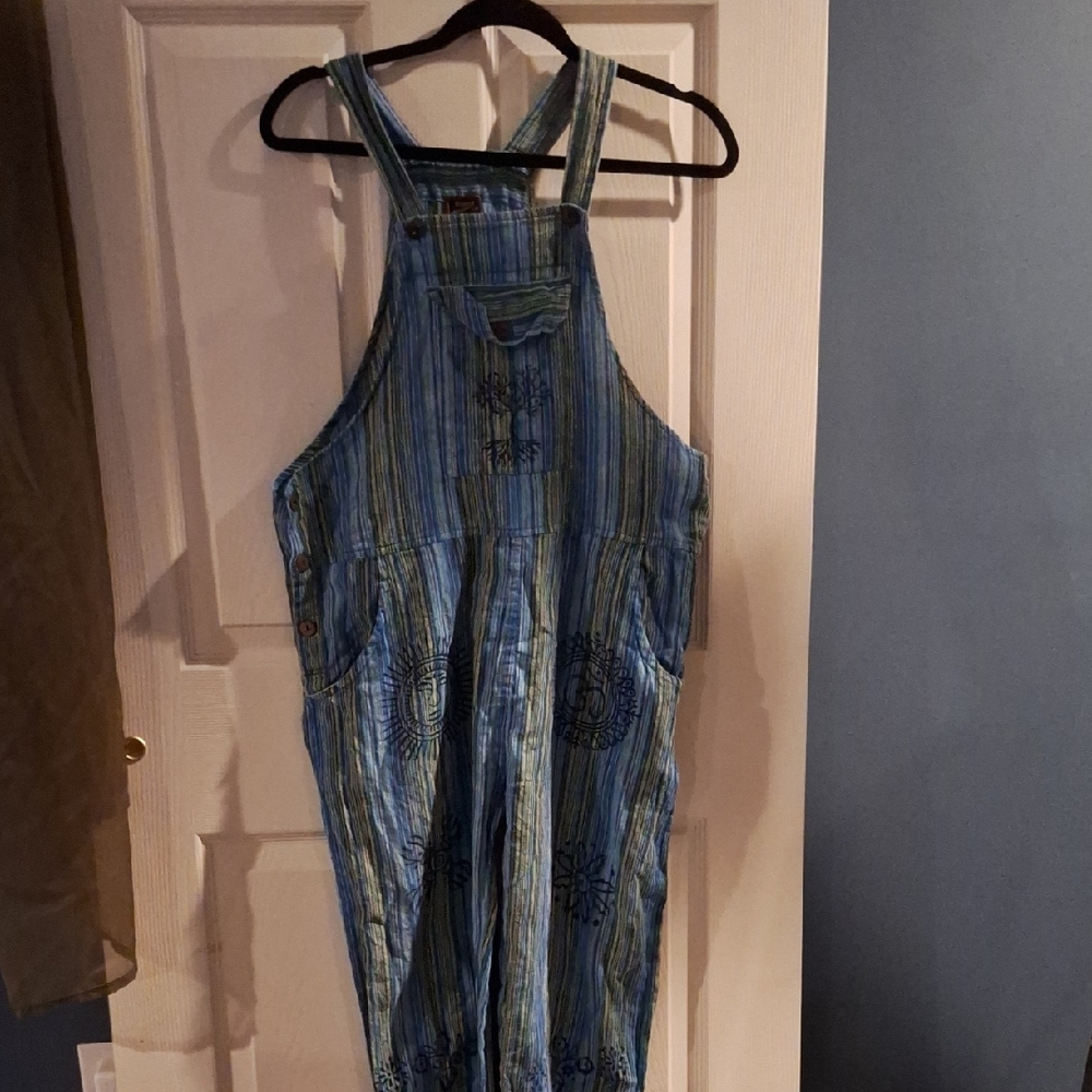 Rising International Multicolor Striped Bib Overalls Jumpsuit Medium